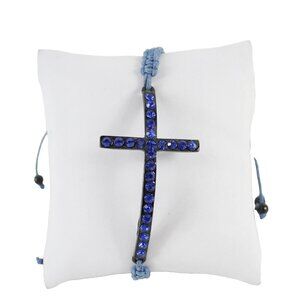 Fashion $18.50 Adjustable Blue Macrame Rhinestone Cross Bracelet